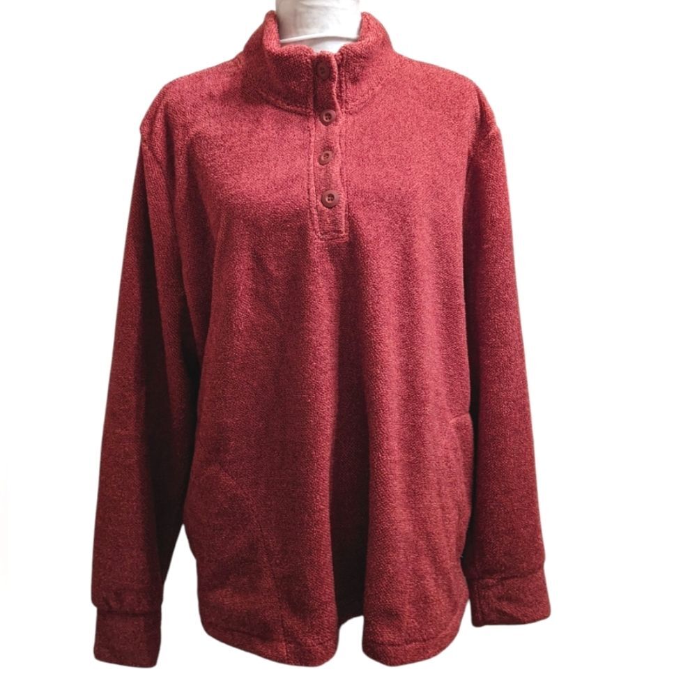 EDDIE BAUER Women's Russet Henley Button Tab Long-sleeved Sweater XXL